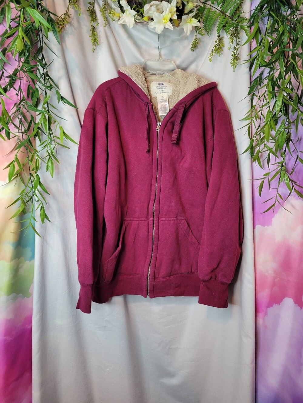 Faded Glory Burgundy Zip-Up Sherpa-Lined Hoodie